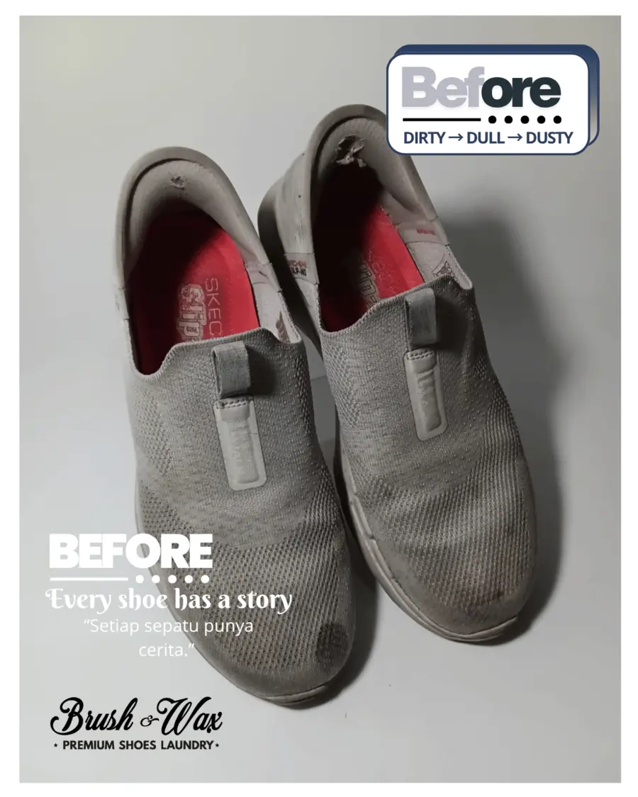 Sepatu slip-on abu-abu dalam kondisi kusam sebelum dicuci