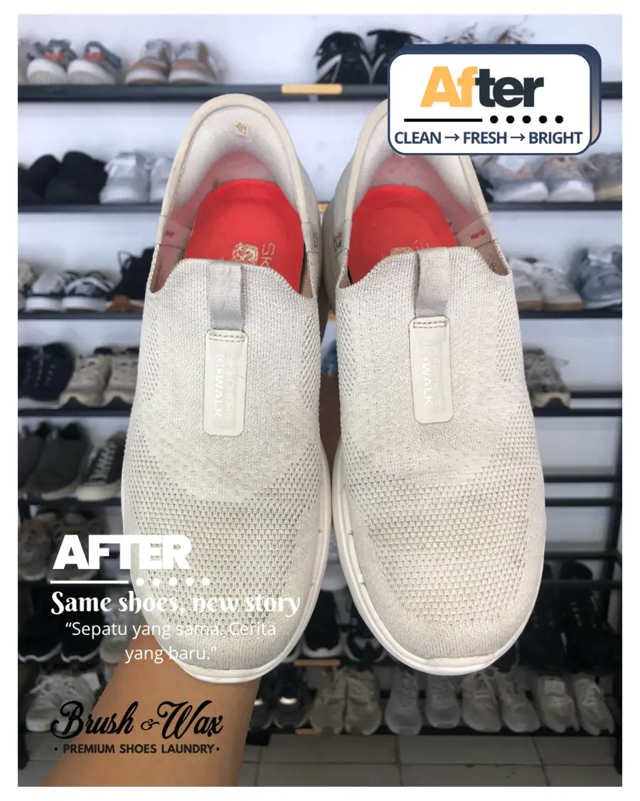 Sepatu slip-on abu-abu setelah dicuci Brush and Wax
