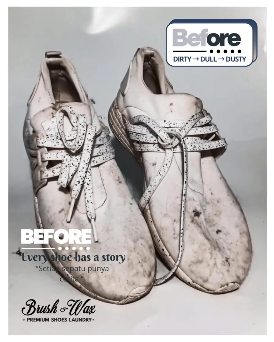 Sepatu sneakers putih bermotif dalam kondisi kotor sebelum dicuci