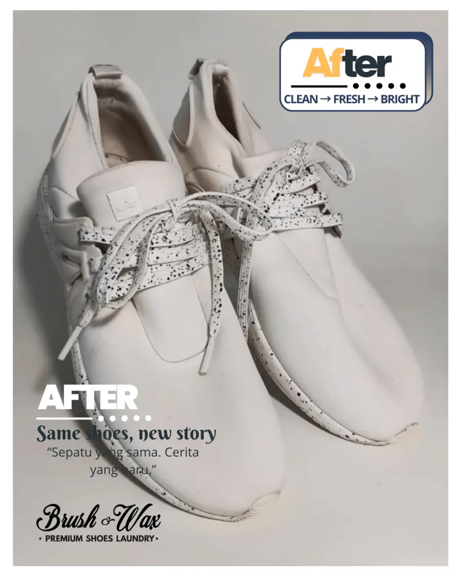 Sepatu sneakers putih bermotif setelah dicuci Brush and Wax