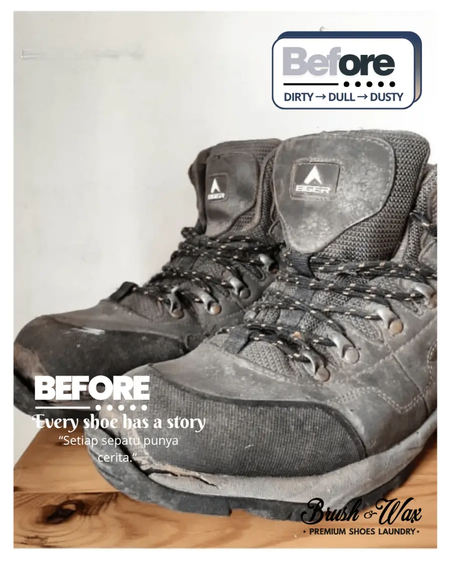Sepatu boots hitam dalam kondisi kotor sebelum dicuci