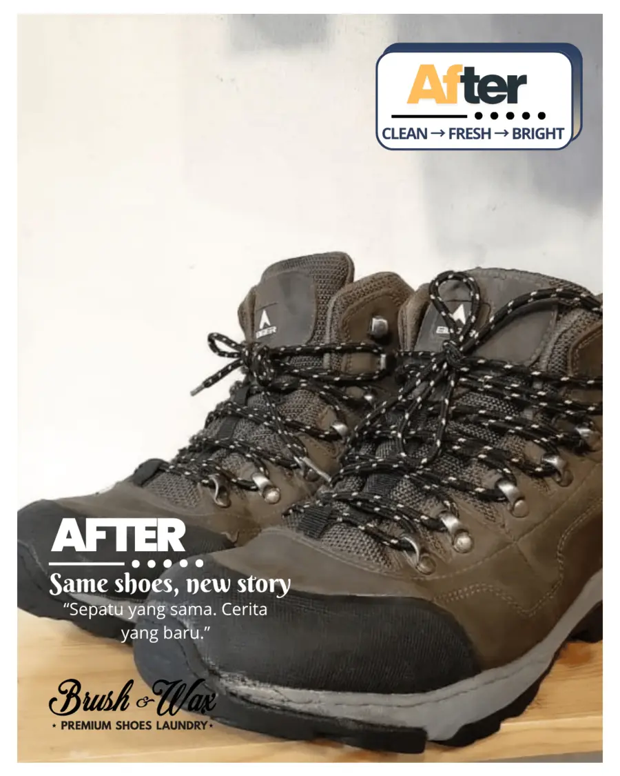 Sepatu boots hitam setelah dicuci Brush and Wax