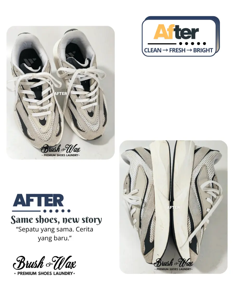 Sepatu sneakers krem setelah dicuci Brush and Wax